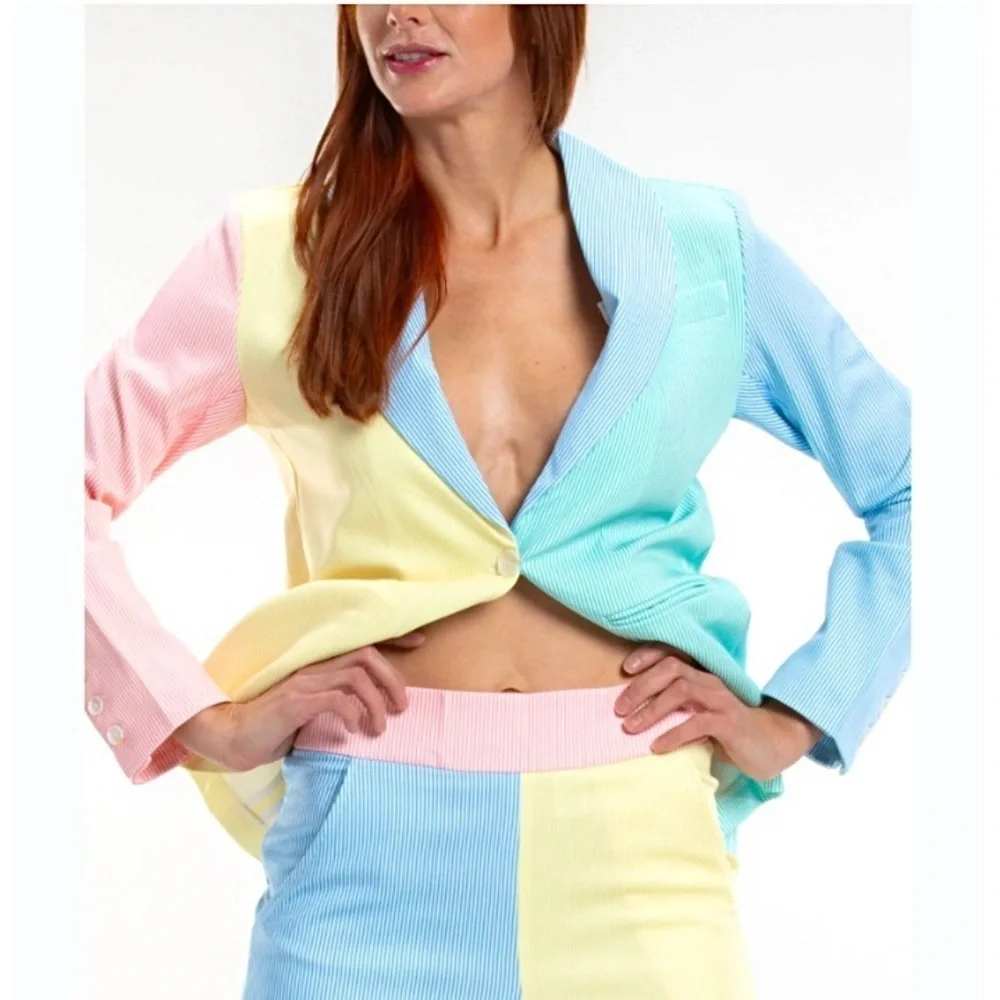 New Shinesty Millionaires Row Derby Color Block Blazer Size 10 Striped